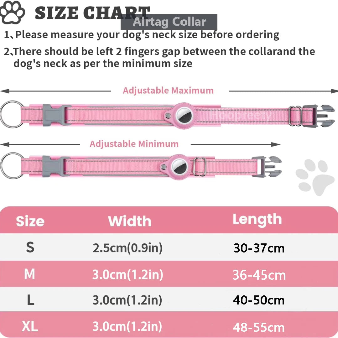 Reflective AirTag Dog Collar – Heavy Duty & Adjustable GPS Holder