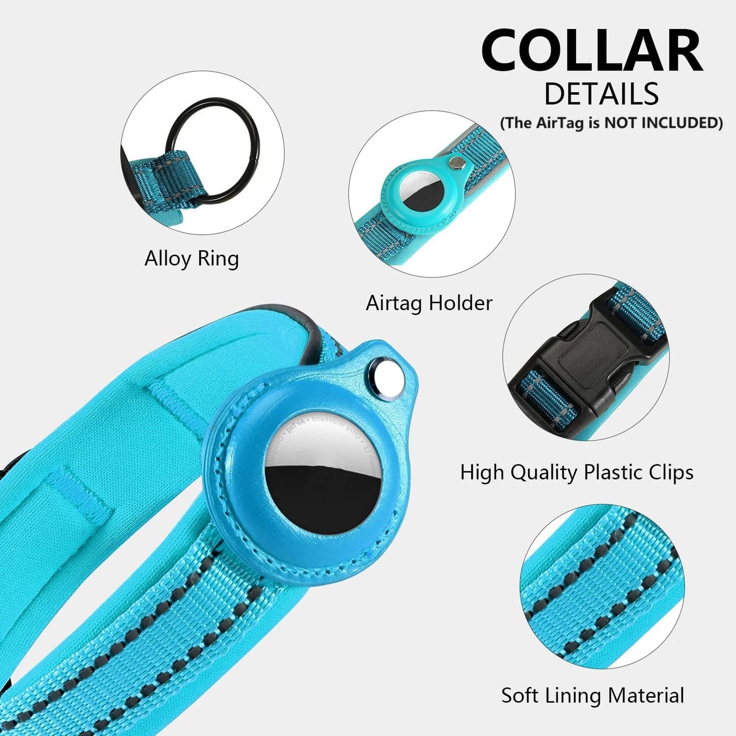 Reflective AirTag Dog Collar – Heavy Duty & Adjustable GPS Holder