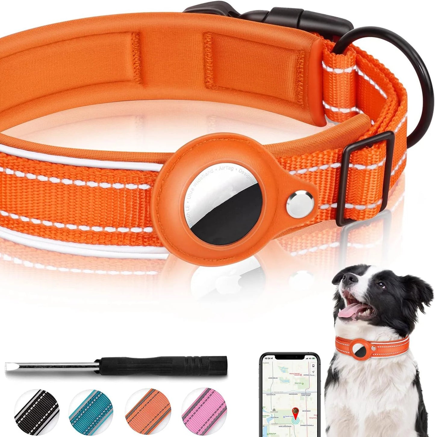 Reflective AirTag Dog Collar – Heavy Duty & Adjustable GPS Holder