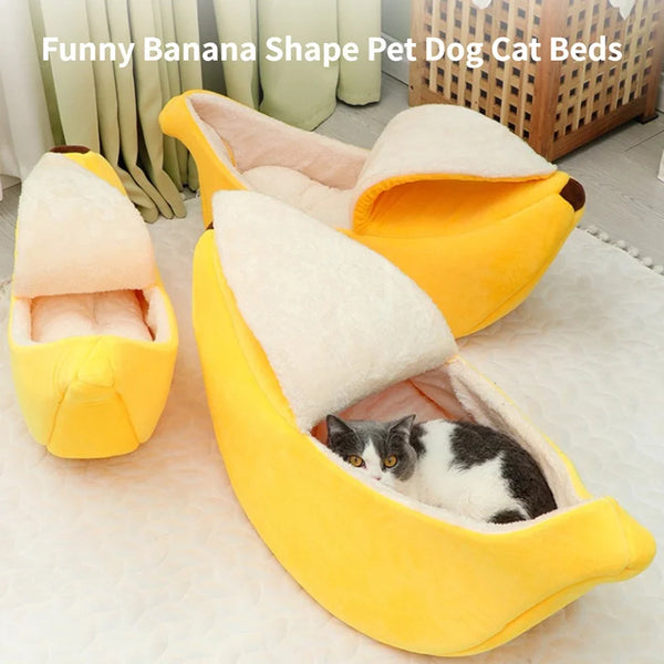 Banana Cat & Dog Bed House – Cozy & Portable Pet Basket