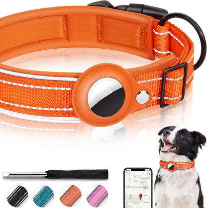 Reflective AirTag Dog Collar – Heavy Duty & Adjustable GPS Holder