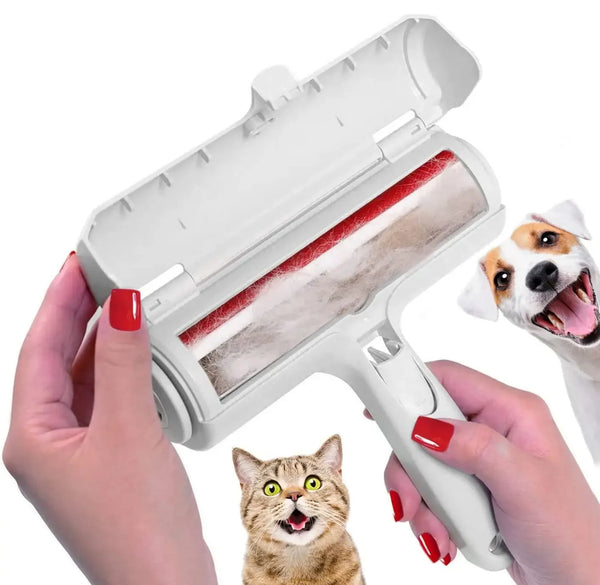 Reusable self-cleaning pet hair remover roller for furniture