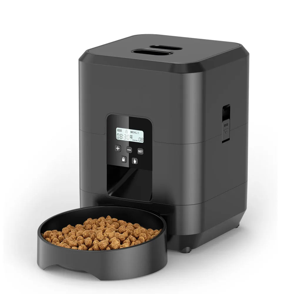 Timed automatic pet food dispenser for cats and dogs