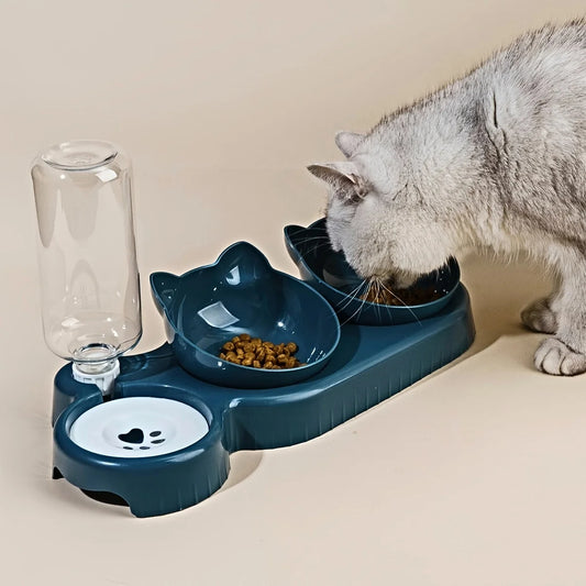 3-in-1 pet food & water bowl with gravity dispenser for neck protection